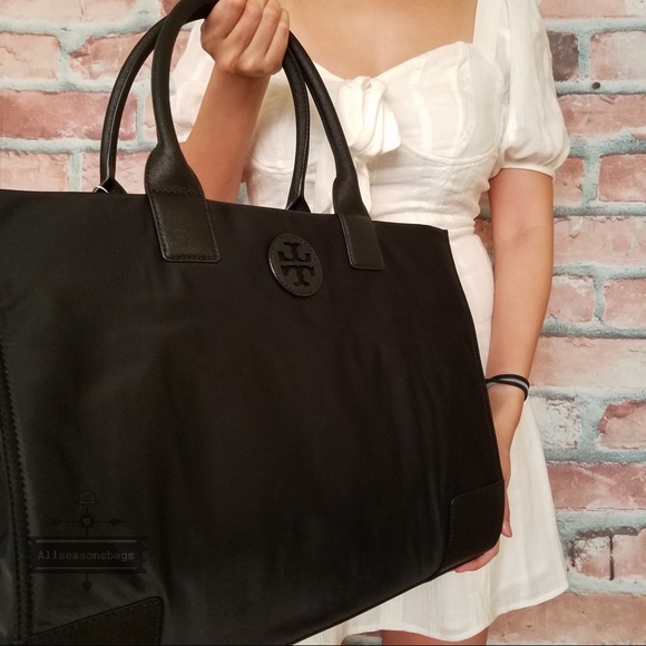Tory Burch ella nylon tote black BAG LARGE new - Picture 3 of 10